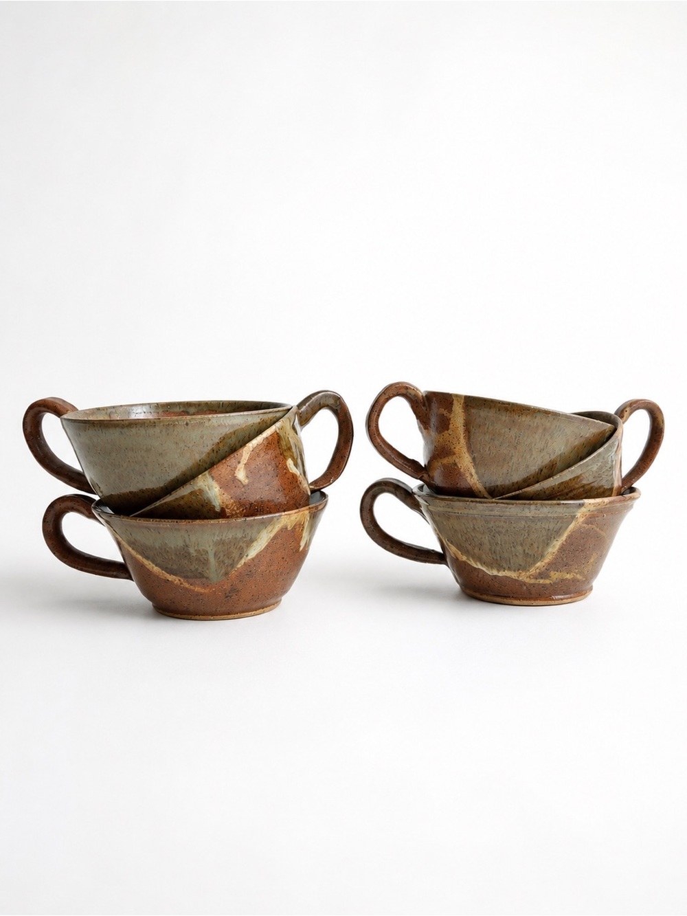 6 Piece Rustic Handmade Artisan Ceramic Pottery Large Soup Mugs